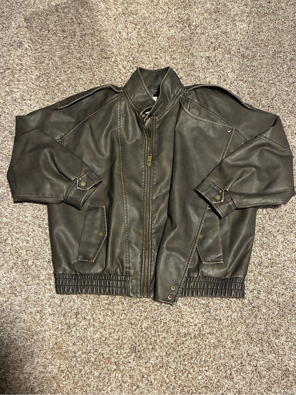 Abercrombie & Fitch Brown Vegan Leather Bomber Jacket